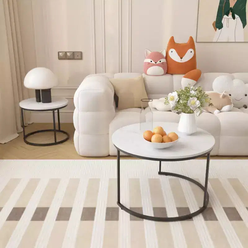 Round Nesting Coffee Table Cocktail Table Center Table Accent Table Side Table, Black/White/Brown-ModernLuxe