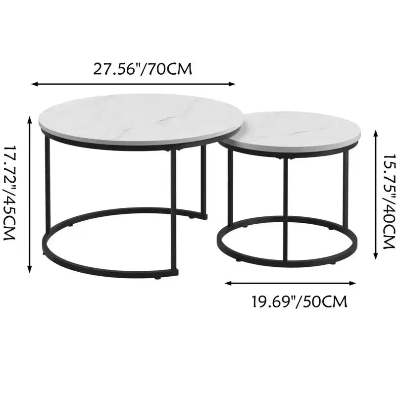 Round Nesting Coffee Table Cocktail Table Center Table Accent Table Side Table, Black/White/Brown-ModernLuxe