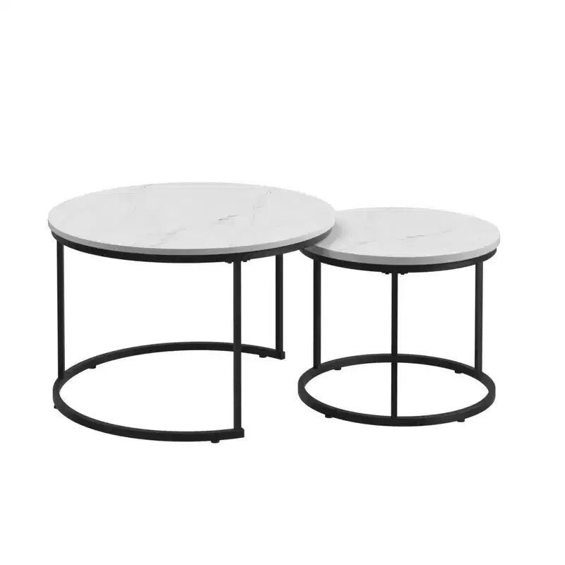 Round Nesting Coffee Table Cocktail Table Center Table Accent Table Side Table, Black/White/Brown-ModernLuxe