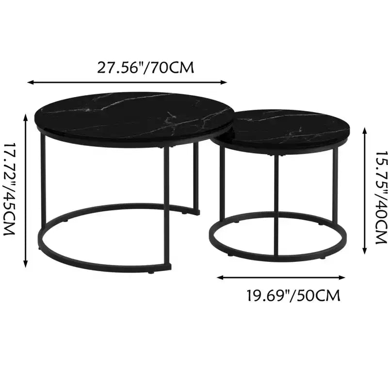 Round Nesting Coffee Table Cocktail Table Center Table Accent Table Side Table, Black/White/Brown-ModernLuxe