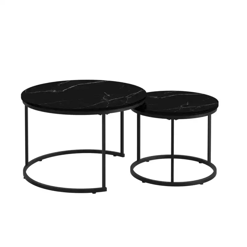 Round Nesting Coffee Table Cocktail Table Center Table Accent Table Side Table, Black/White/Brown-ModernLuxe