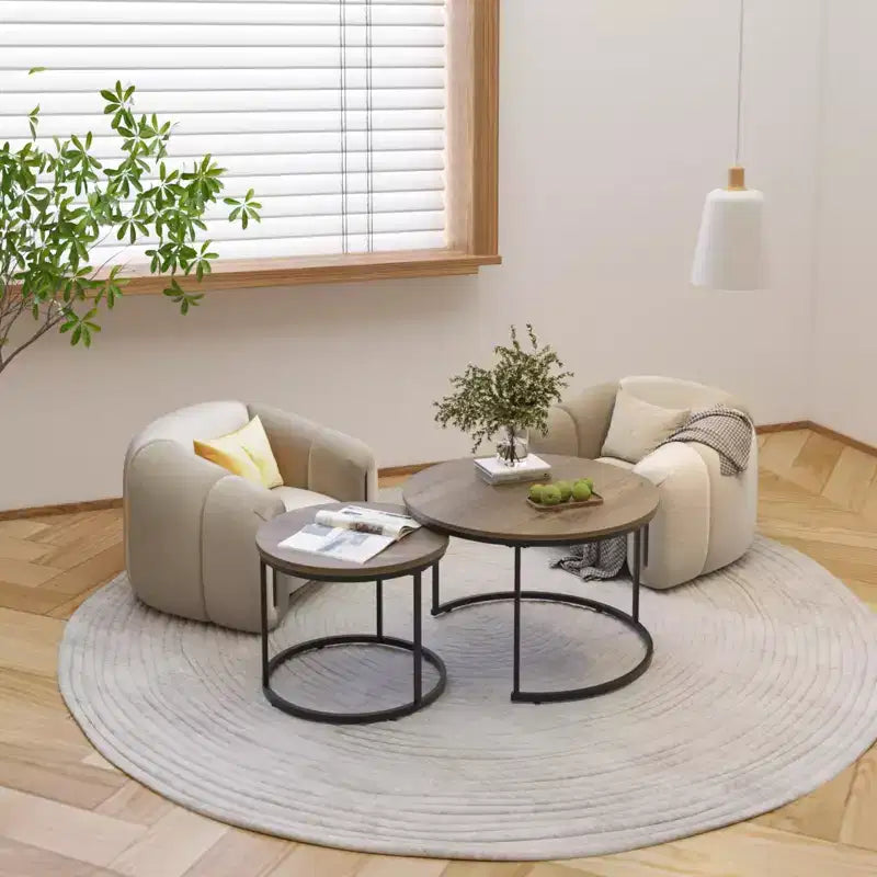 Round Nesting Coffee Table Cocktail Table Center Table Accent Table Side Table, Black/White/Brown-ModernLuxe