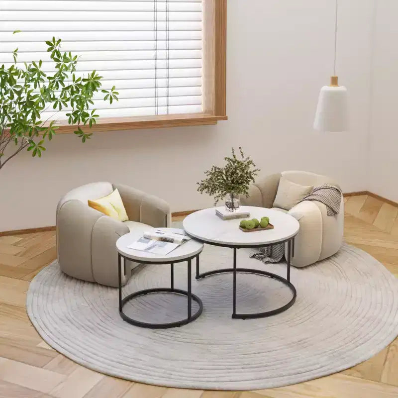 Round Nesting Coffee Table Cocktail Table Center Table Accent Table Side Table, Black/White/Brown-ModernLuxe