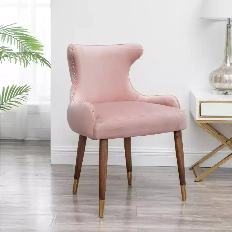 Okak Velvet Contemporary Accent Chair with Nailhead Trim Upholstery Deep Cushions Elegant Armchair with Solid Wood Legs for Living Room Bedroom