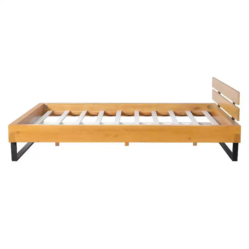Christopher Knight Home Myora Modern Industrial Pine Wood Bed Frame with Iron Base