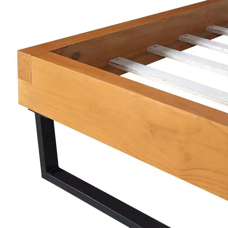Christopher Knight Home Myora Modern Industrial Pine Wood Bed Frame with Iron Base