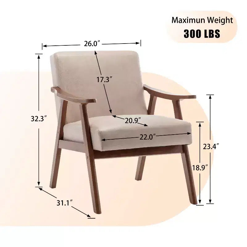 Okak Accent Chairs for Bedroom, Mid-Century Modern Chair, Solid Wood Frame, Accent Chair Extra-Thick Backrest, Wingback Chair, Reading Room