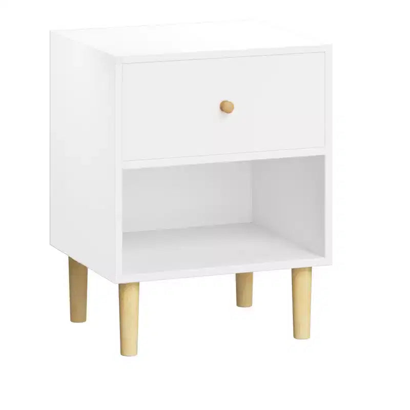 Kids Nightstand Wooden Nightstand End Table Side Table with Drawer&Shelf, White-ModernLuxe