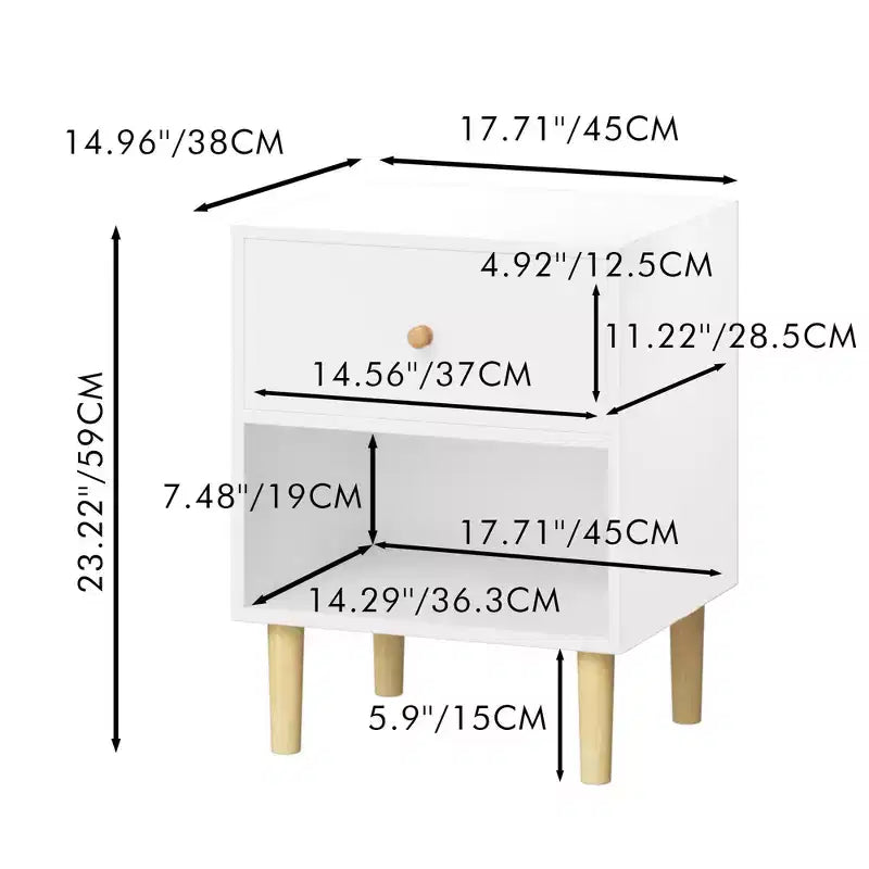 Kids Nightstand Wooden Nightstand End Table Side Table with Drawer&Shelf, White-ModernLuxe