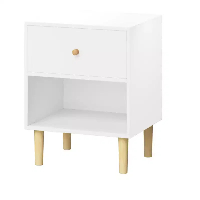 Kids Nightstand Wooden Nightstand End Table Side Table with Drawer&Shelf, White-ModernLuxe
