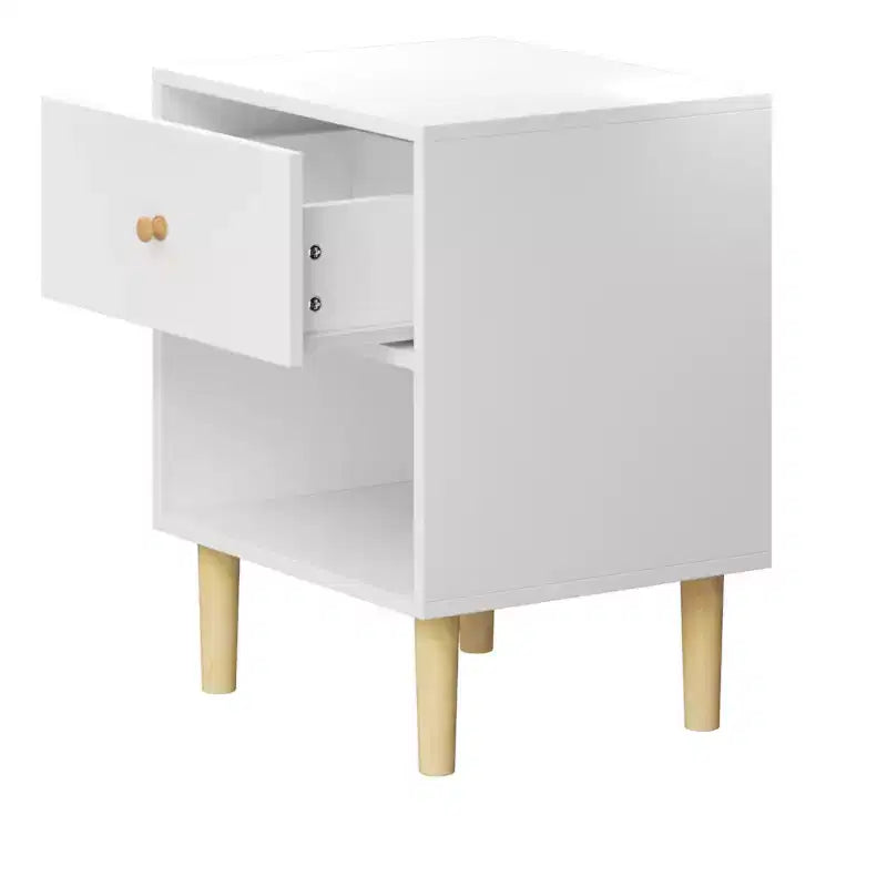 Kids Nightstand Wooden Nightstand End Table Side Table with Drawer&Shelf, White-ModernLuxe