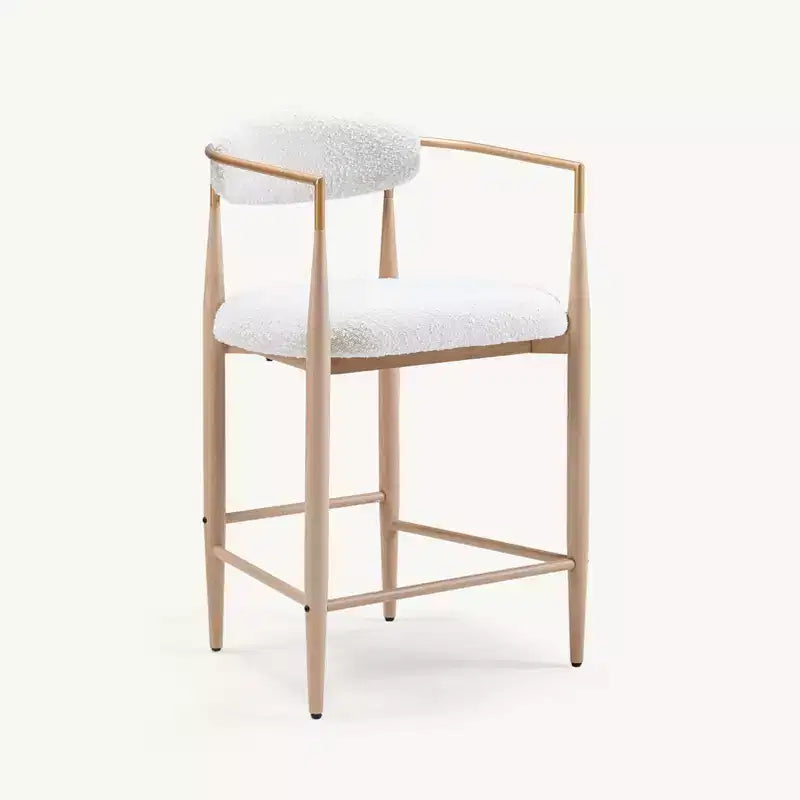 Boucle Dining Arm Barstools Set of 2,with Wood Grain Metal Legs for Kitchen, Living Room, Restaurant, Cafe - Morden Fort