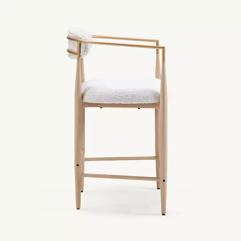 Boucle Dining Arm Barstools Set of 2,with Wood Grain Metal Legs for Kitchen, Living Room, Restaurant, Cafe - Morden Fort