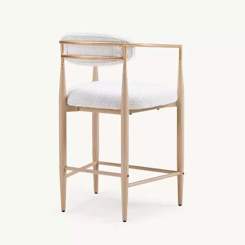 Boucle Dining Arm Barstools Set of 2,with Wood Grain Metal Legs for Kitchen, Living Room, Restaurant, Cafe - Morden Fort