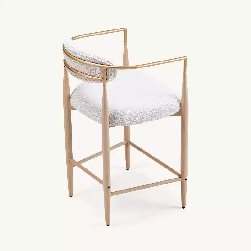 Boucle Dining Arm Barstools Set of 2,with Wood Grain Metal Legs for Kitchen, Living Room, Restaurant, Cafe - Morden Fort