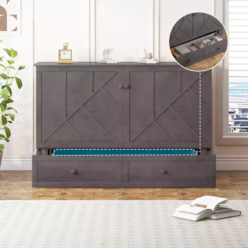 Mjkone Modern Queen Size Murphy Bed with USB ports & Foldable Mattress