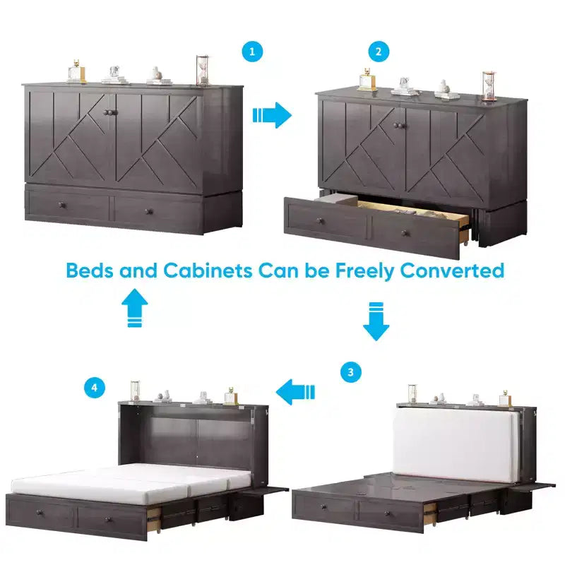 Mjkone Modern Queen Size Murphy Bed with USB ports & Foldable Mattress