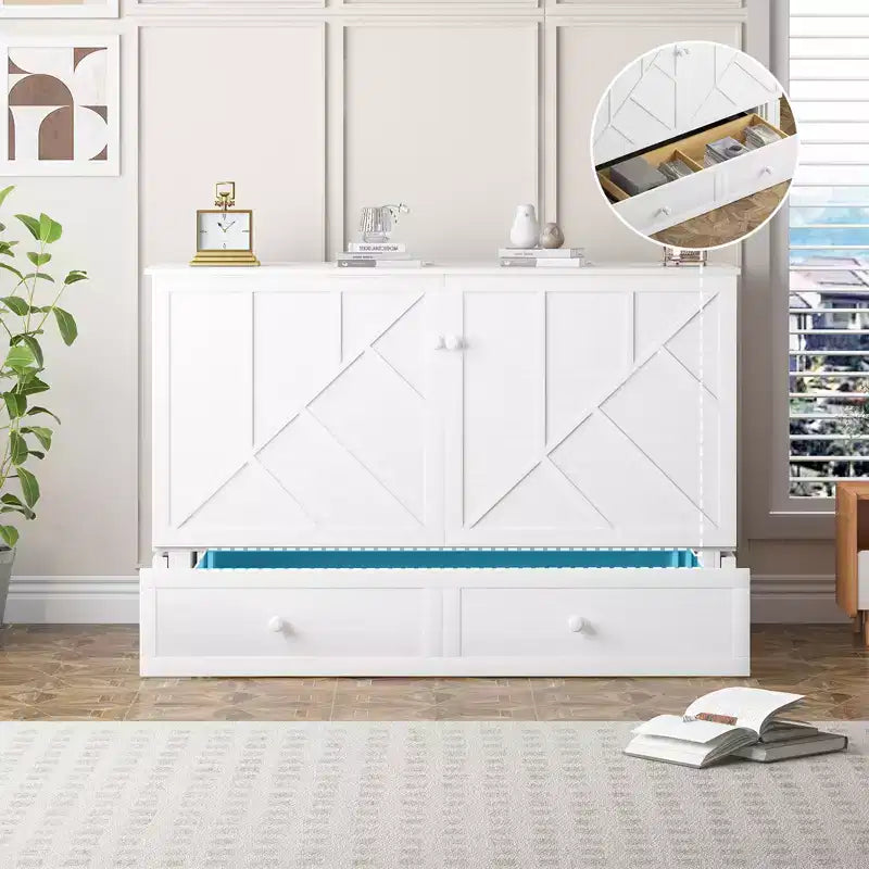 Mjkone Modern Queen Size Murphy Bed with USB ports & Foldable Mattress