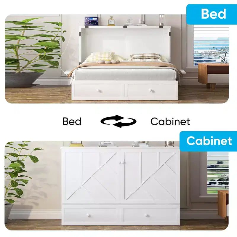 Mjkone Modern Queen Size Murphy Bed with USB ports & Foldable Mattress