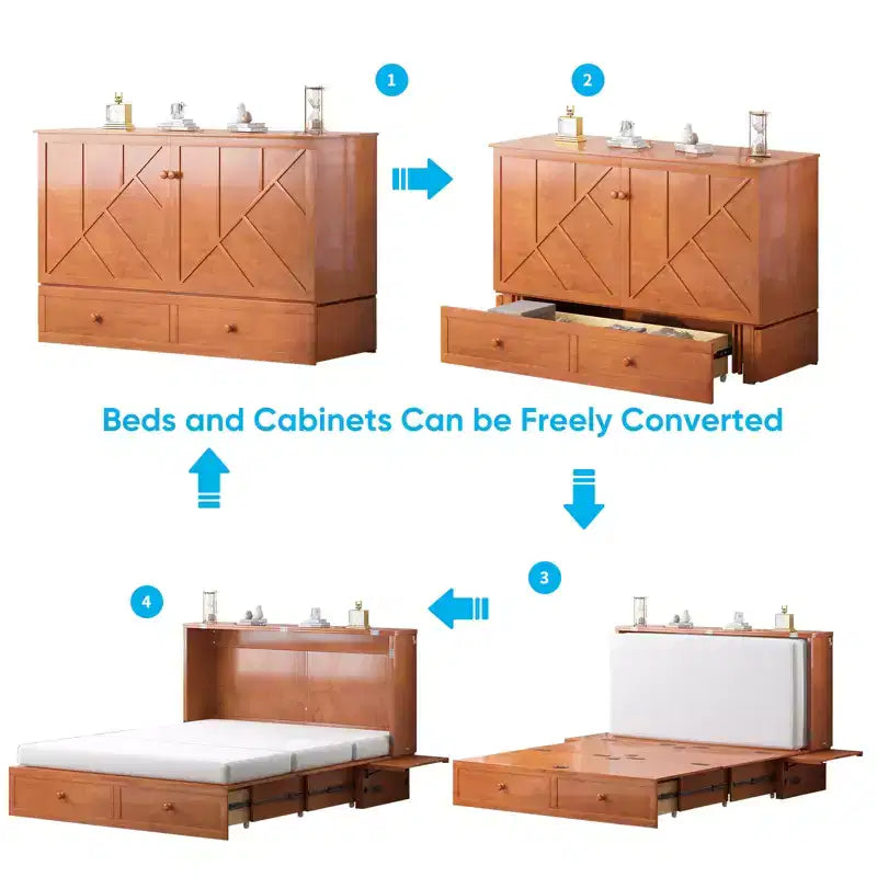 Mjkone Modern Queen Size Murphy Bed with USB ports & Foldable Mattress