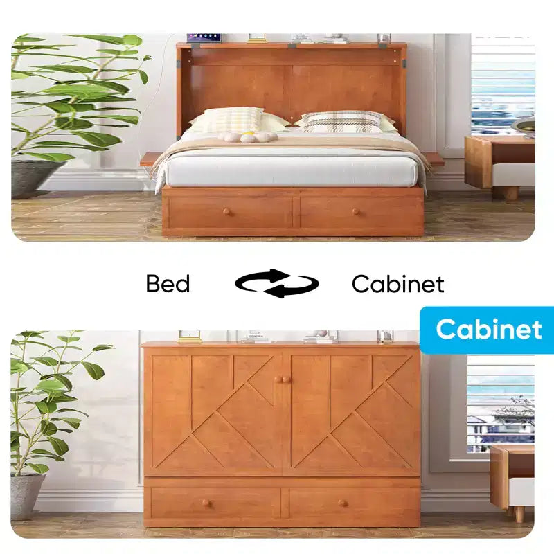 Mjkone Modern Queen Size Murphy Bed with USB ports & Foldable Mattress