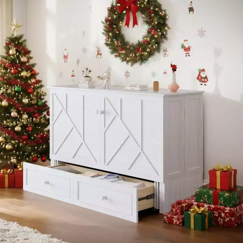 Mjkone Modern Queen Size Murphy Bed with USB ports & Foldable Mattress