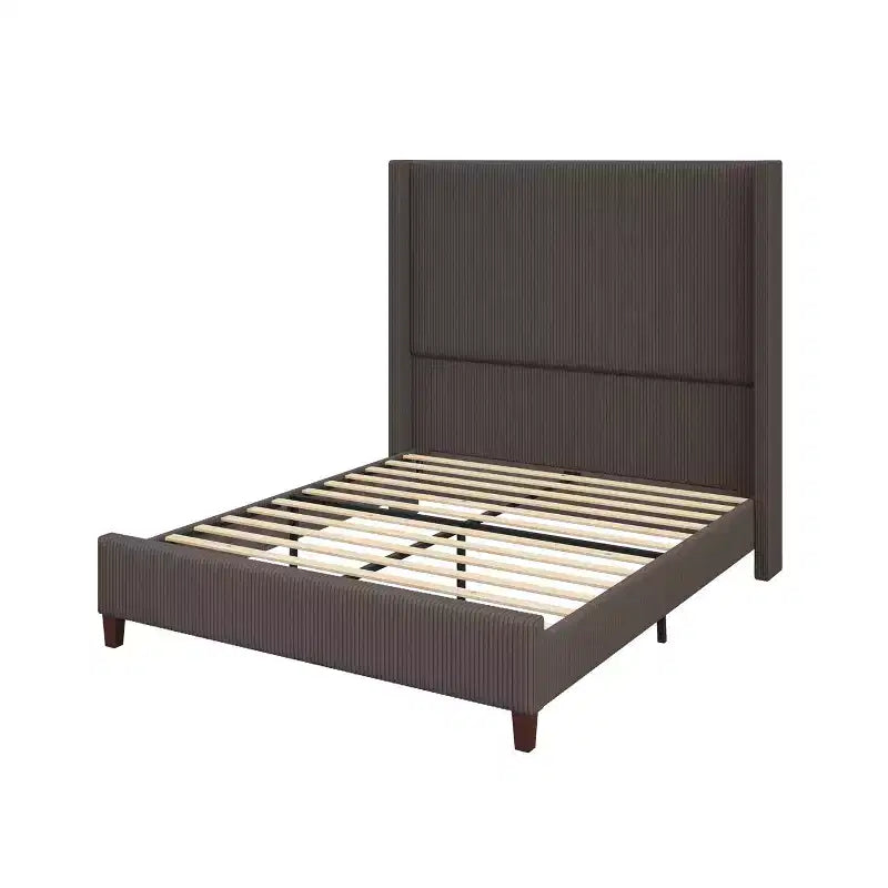 AMERLIFE Size 62 Corduroy Upholstered Bed Frame Extra Tall Wingback Headboard