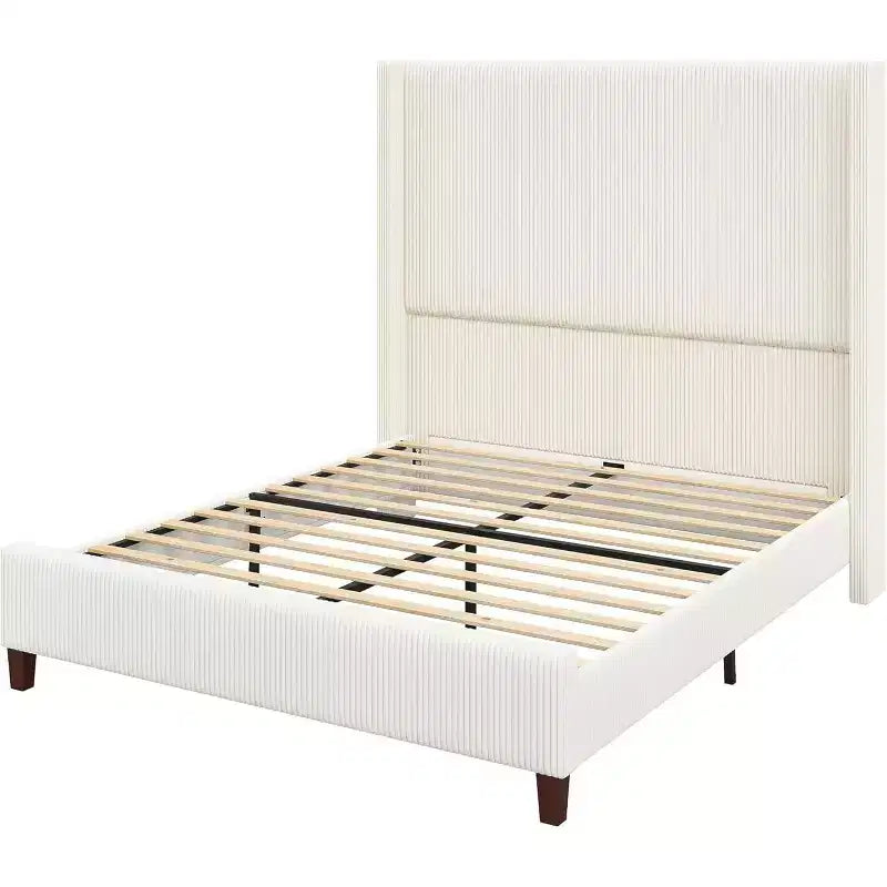 AMERLIFE Size 62 Corduroy Upholstered Bed Frame Extra Tall Wingback Headboard