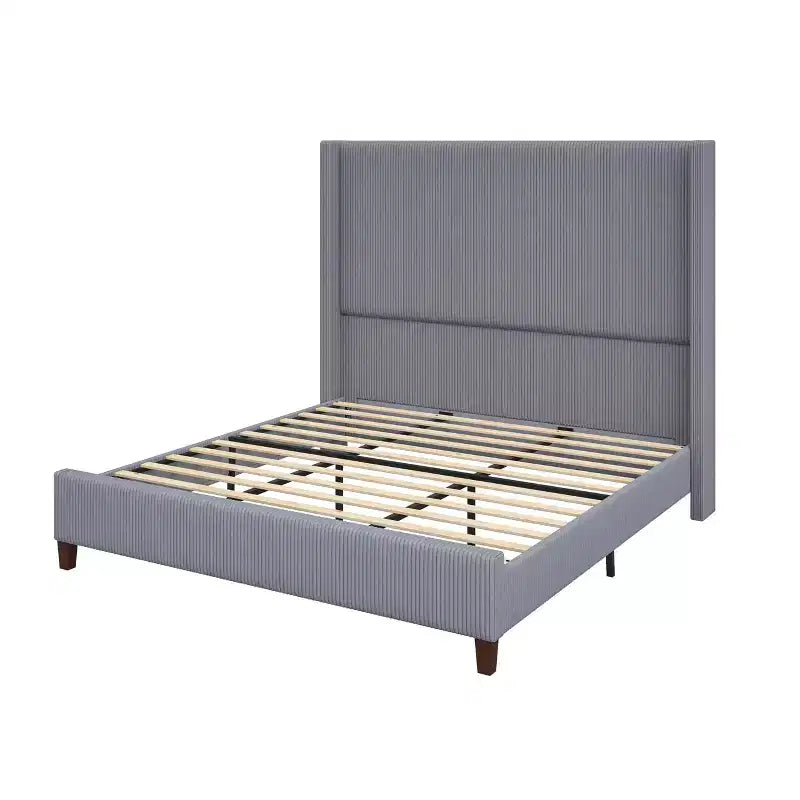 AMERLIFE Size 62 Corduroy Upholstered Bed Frame Extra Tall Wingback Headboard