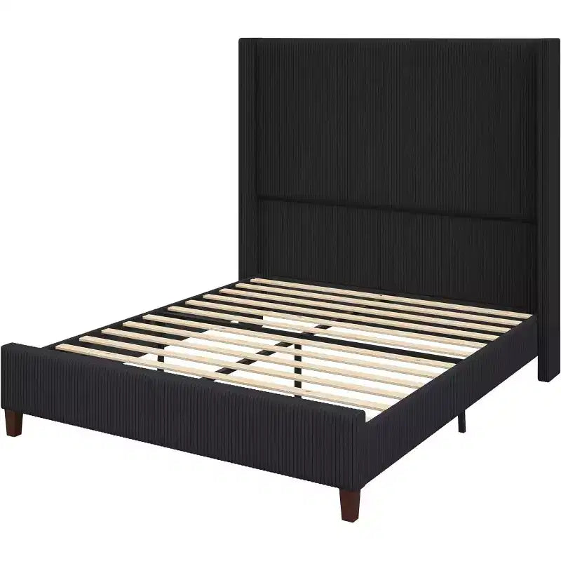 AMERLIFE Size 62 Corduroy Upholstered Bed Frame Extra Tall Wingback Headboard