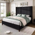 AMERLIFE Size 62 Corduroy Upholstered Bed Frame Extra Tall Wingback Headboard