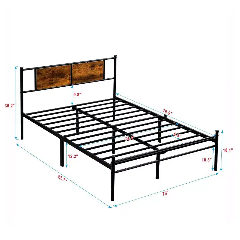 Okak King Size Bed Frame with Headboard, Modern Platform Bed with Wood Panel Decoration for Bedroom, Black