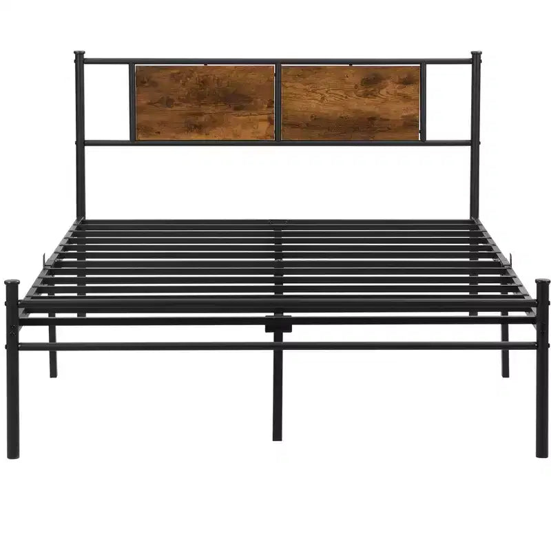 Okak King Size Bed Frame with Headboard, Modern Platform Bed with Wood Panel Decoration for Bedroom, Black