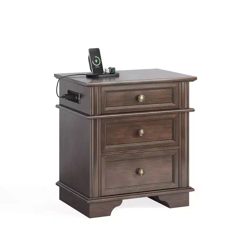 Karl Home 24.02in. W Solid wood 3 drawer nightstand with 2 Usb
