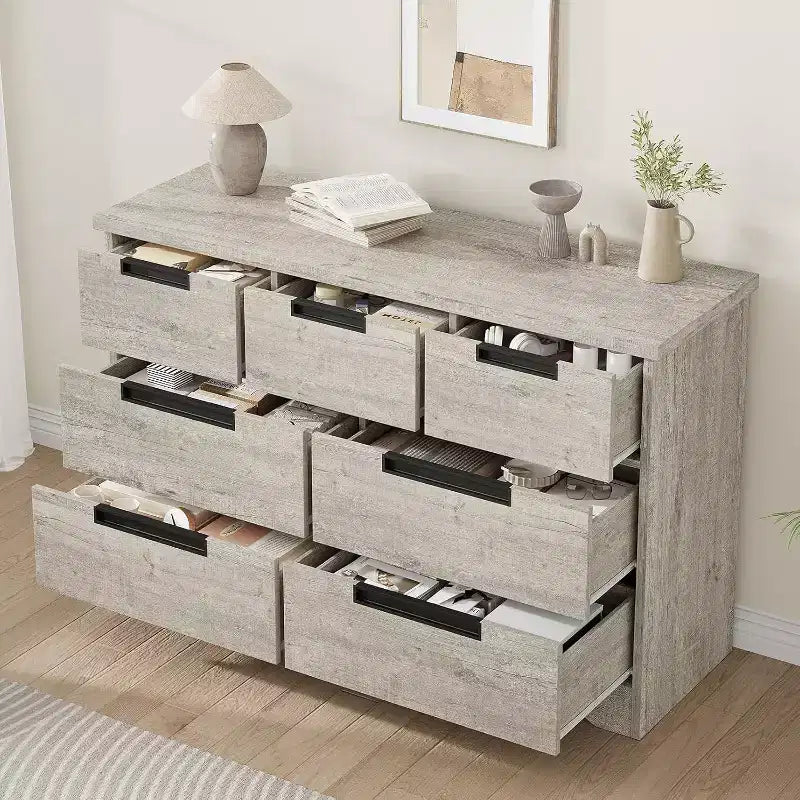 7-Drawer Dresser for Bedroom, Modern Gray Chest with Recessed Handles, Wooden Storage Organizer for Living Room, Nursery, Hallway, or Entryway