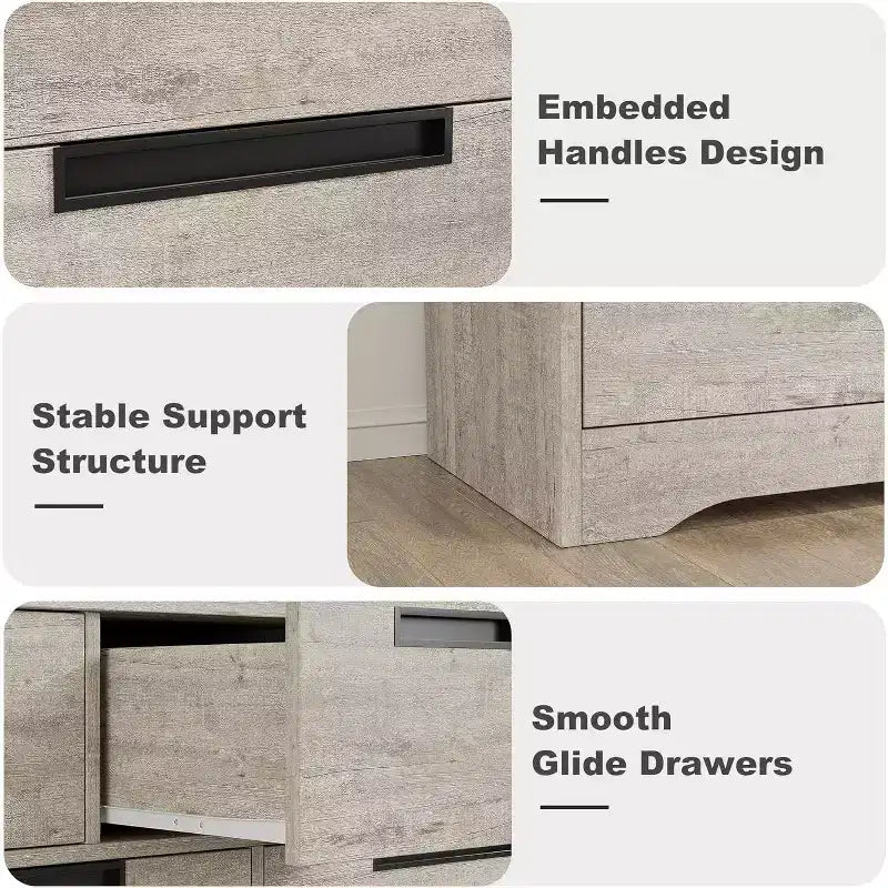 7-Drawer Dresser for Bedroom, Modern Gray Chest with Recessed Handles, Wooden Storage Organizer for Living Room, Nursery, Hallway, or Entryway