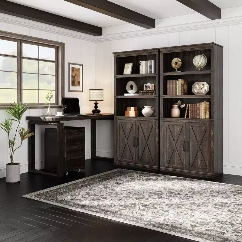 70 inch Tall Farmhouse Bookcases with Doors - 5 Tier Bookshelf, Bookshelf and Bookcase, Wooden Storage Cabinet for Living Room, Home, Office, Bedroom