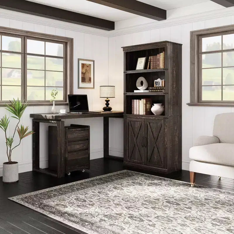 70 inch Tall Farmhouse Bookcases with Doors - 5 Tier Bookshelf, Bookshelf and Bookcase, Wooden Storage Cabinet for Living Room, Home, Office, Bedroom