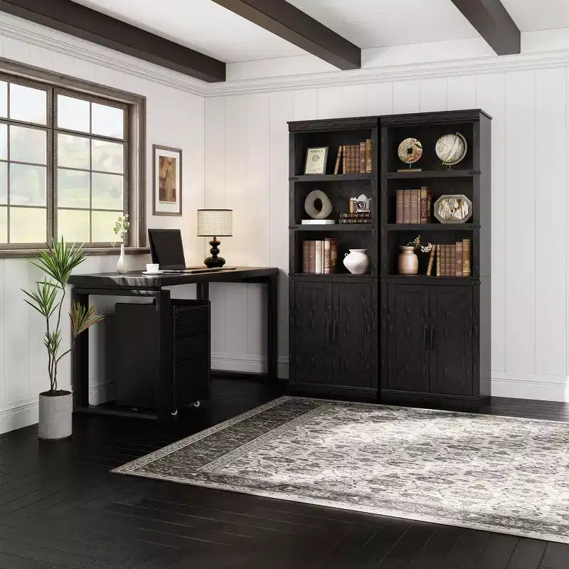 70 inch Tall Farmhouse Bookcases with Doors - 5 Tier Bookshelf, Bookshelf and Bookcase, Wooden Storage Cabinet for Living Room, Home, Office, Bedroom