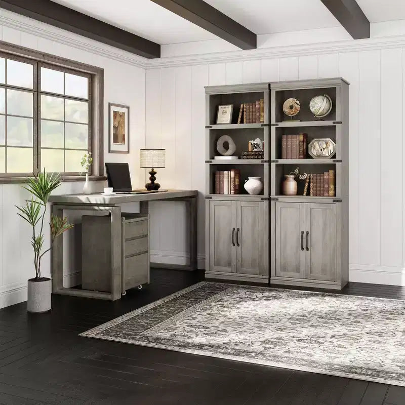 70 inch Tall Farmhouse Bookcases with Doors - 5 Tier Bookshelf, Bookshelf and Bookcase, Wooden Storage Cabinet for Living Room, Home, Office, Bedroom