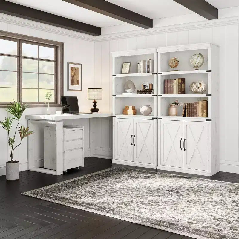 70 inch Tall Farmhouse Bookcases with Doors - 5 Tier Bookshelf, Bookshelf and Bookcase, Wooden Storage Cabinet for Living Room, Home, Office, Bedroom