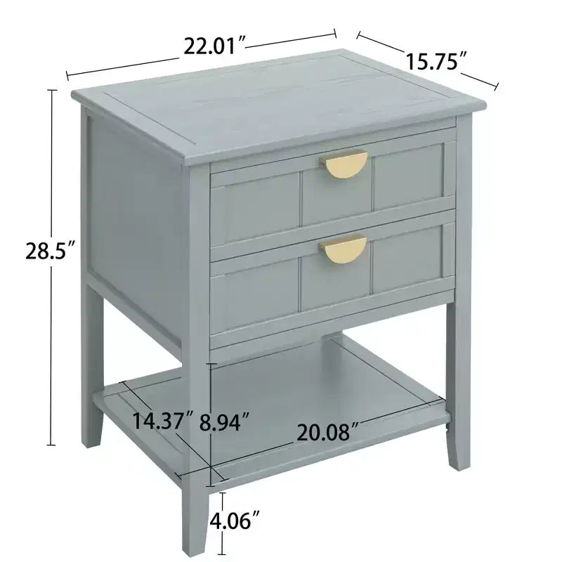 GDFStudio Ricardo Modern 22 Wood Rectangle End Table with 2 Drawer and Shelf