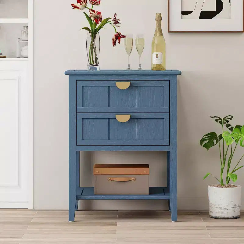 GDFStudio Ricardo Modern 22 Wood Rectangle End Table with 2 Drawer and Shelf