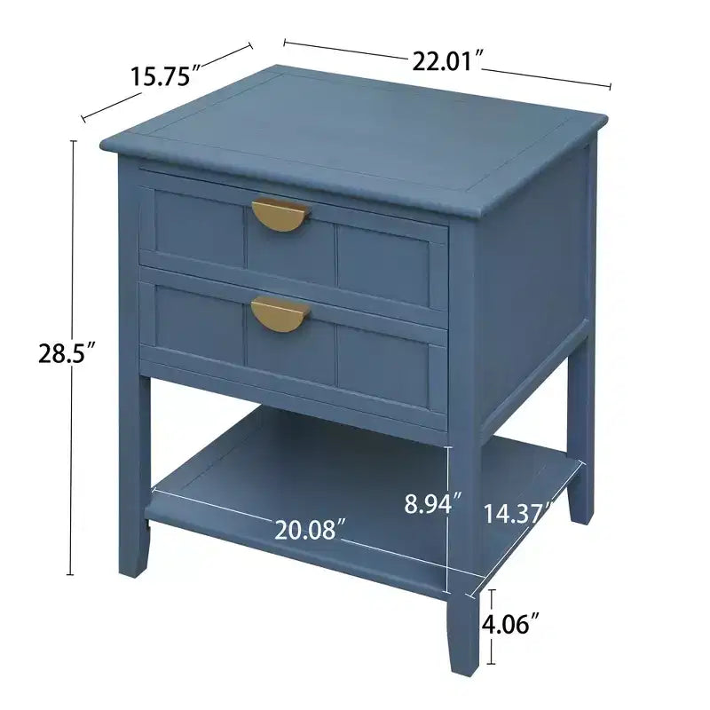 GDFStudio Ricardo Modern 22 Wood Rectangle End Table with 2 Drawer and Shelf