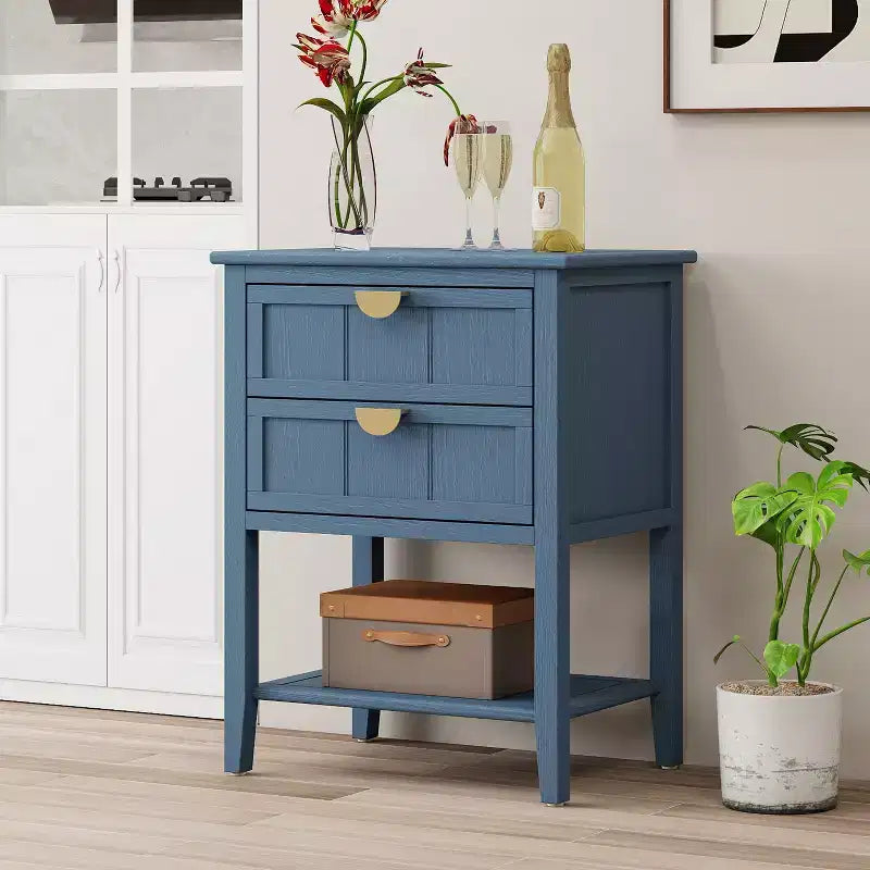 GDFStudio Ricardo Modern 22 Wood Rectangle End Table with 2 Drawer and Shelf
