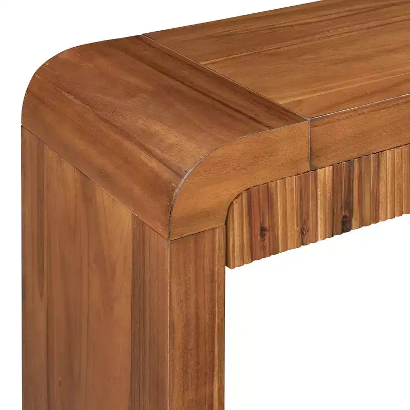 Rustic Console Table with Fluted Drawer and Curved Corners, Entryway Table with Thick Legs and Storage Drawer for Living Room - ModernLuxe