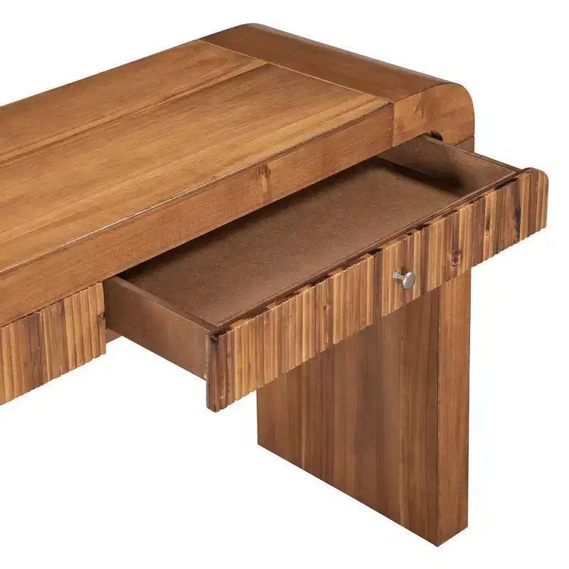 Rustic Console Table with Fluted Drawer and Curved Corners, Entryway Table with Thick Legs and Storage Drawer for Living Room - ModernLuxe