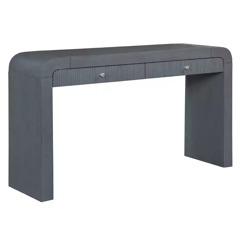 Rustic Console Table with Fluted Drawer and Curved Corners, Entryway Table with Thick Legs and Storage Drawer for Living Room - ModernLuxe