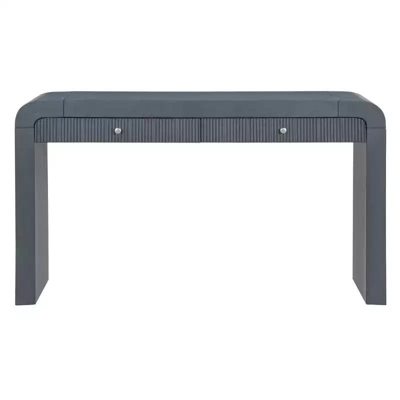 Rustic Console Table with Fluted Drawer and Curved Corners, Entryway Table with Thick Legs and Storage Drawer for Living Room - ModernLuxe