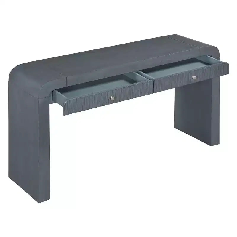 Rustic Console Table with Fluted Drawer and Curved Corners, Entryway Table with Thick Legs and Storage Drawer for Living Room - ModernLuxe
